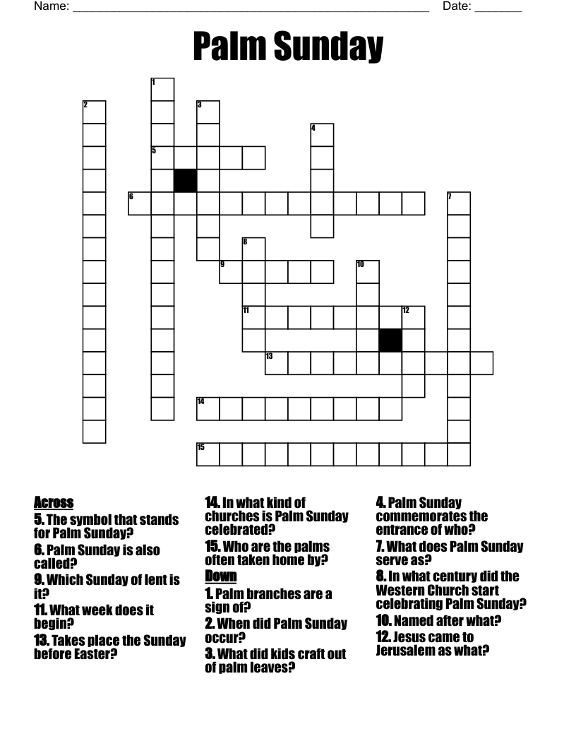Palm Sunday Crossword WordMint Palm Sunday Crossword WordMint
