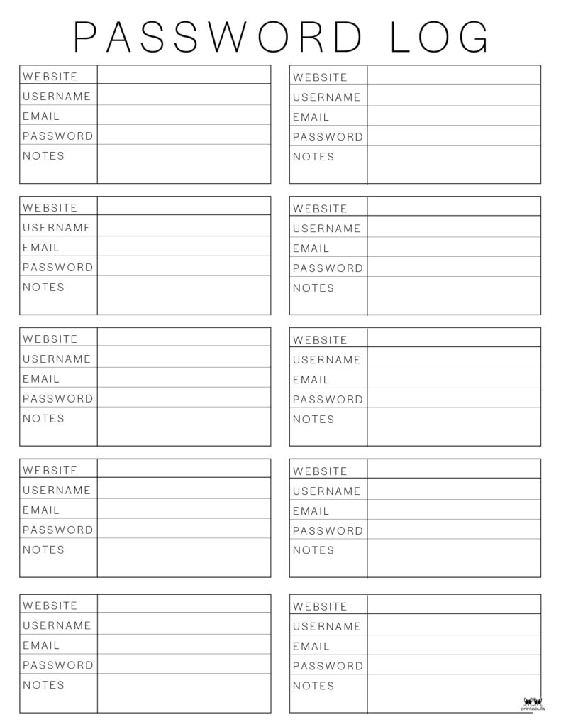 Password Logs Trackers 25 FREE Printables Printabulls