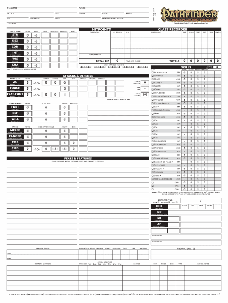 Pathfinder Pdf Character Sheet Fill Online Printable Fillable Blank PdfFiller