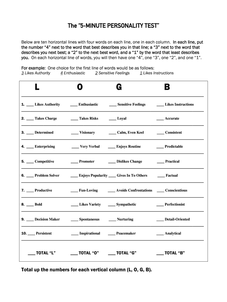 Personality Test Template Fill Out Sign Online DocHub
