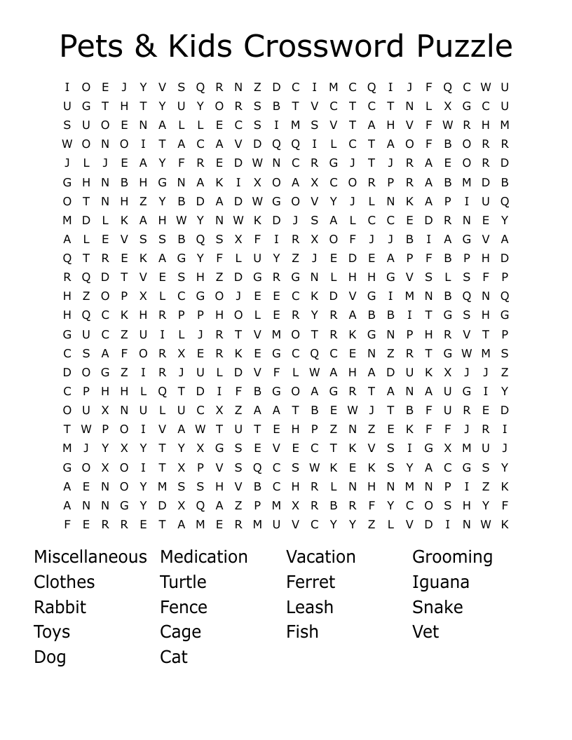 Pets Kids Crossword Puzzle Word Search WordMint