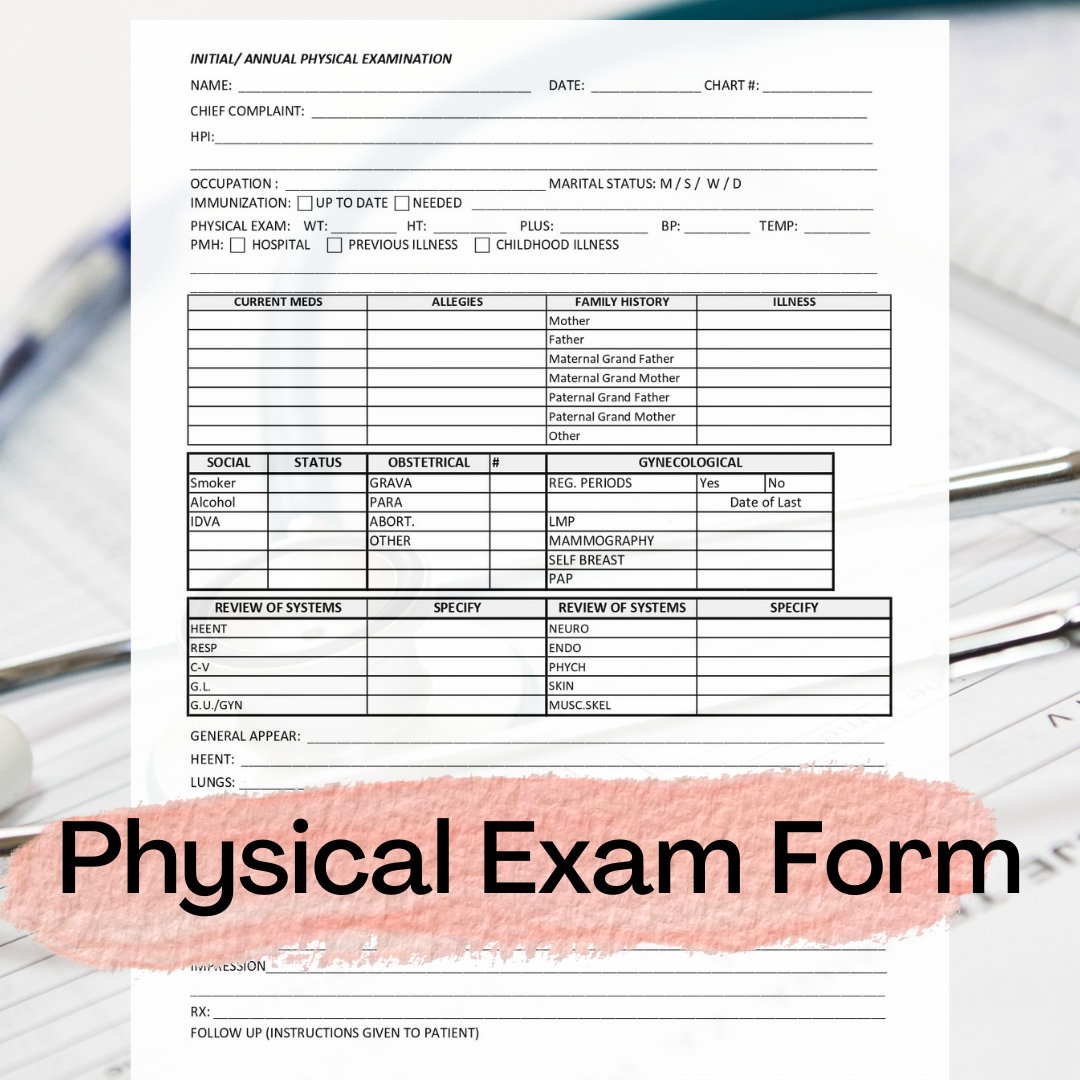 Physical Exam Form Template Initial Annual Physical Examination Printable Editable Instant Download Medical Doctor s Office Excel Etsy