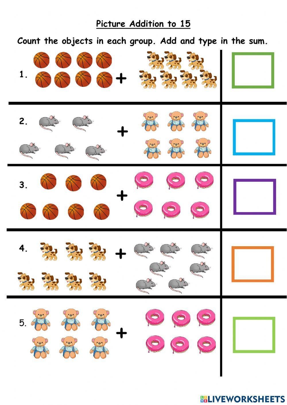 Picture Addition To 15 Worksheet Live Worksheets Worksheets Library