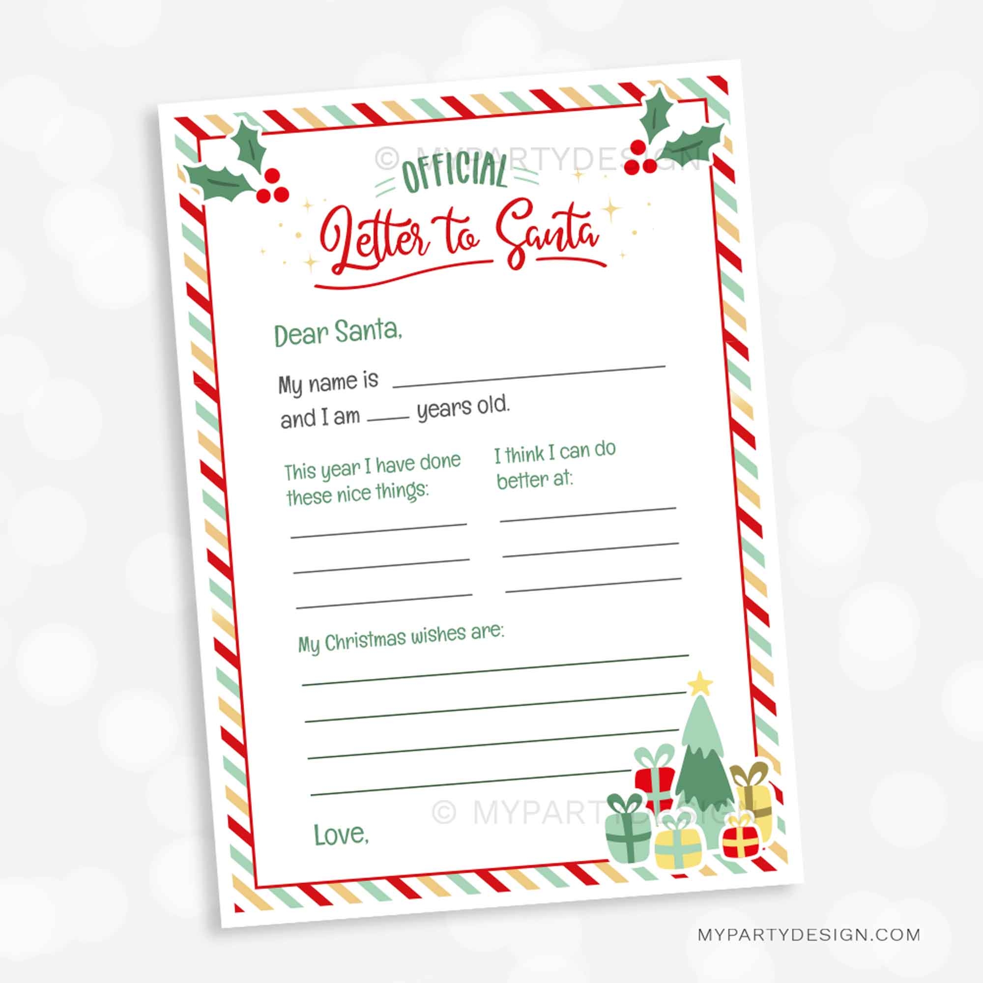 Positive Letter To Santa Template Printable PDF My Party Design