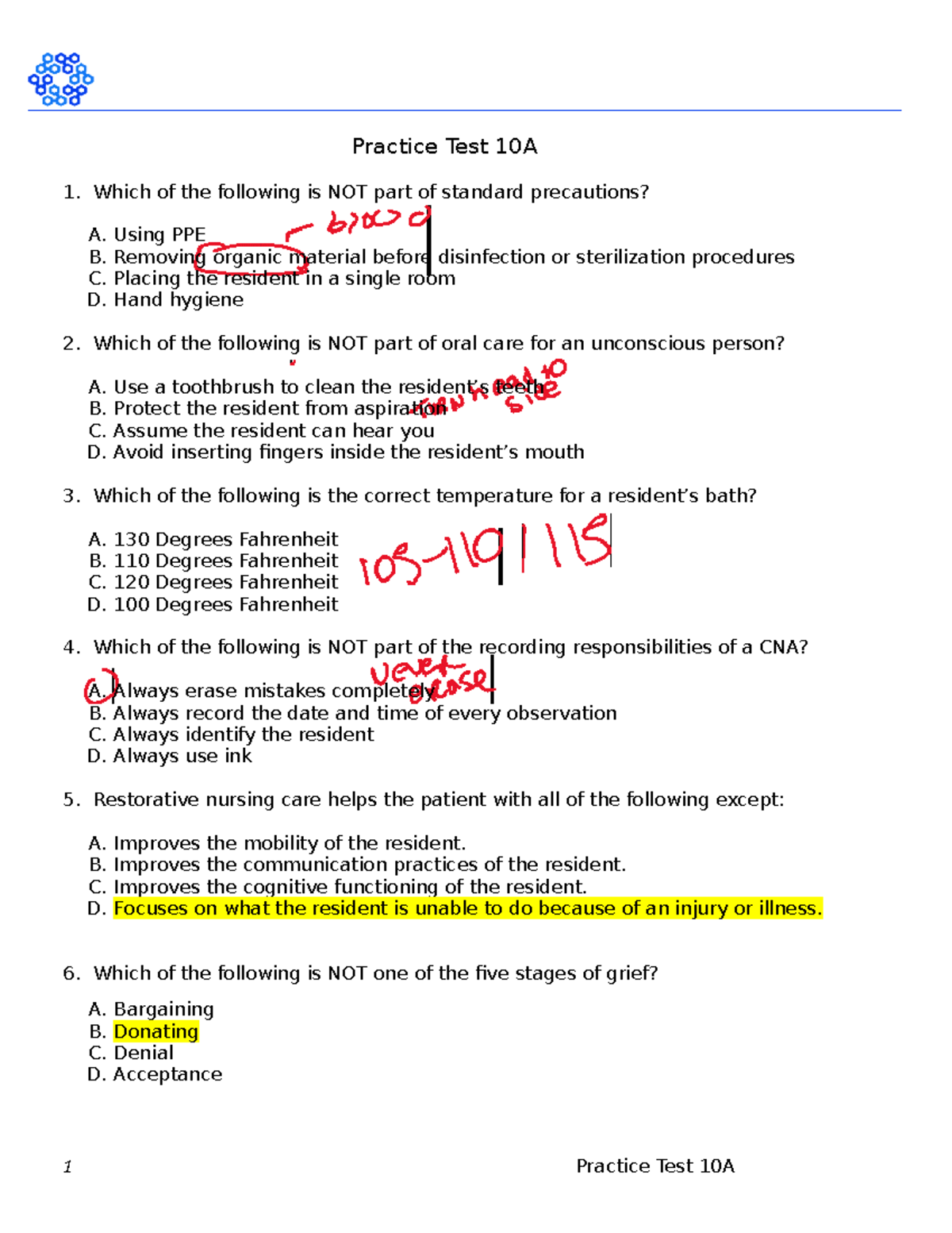 Practice Test 10A Printable 09272016 Practice Test 10A Which Of The Following Is NOT Part Of Studocu