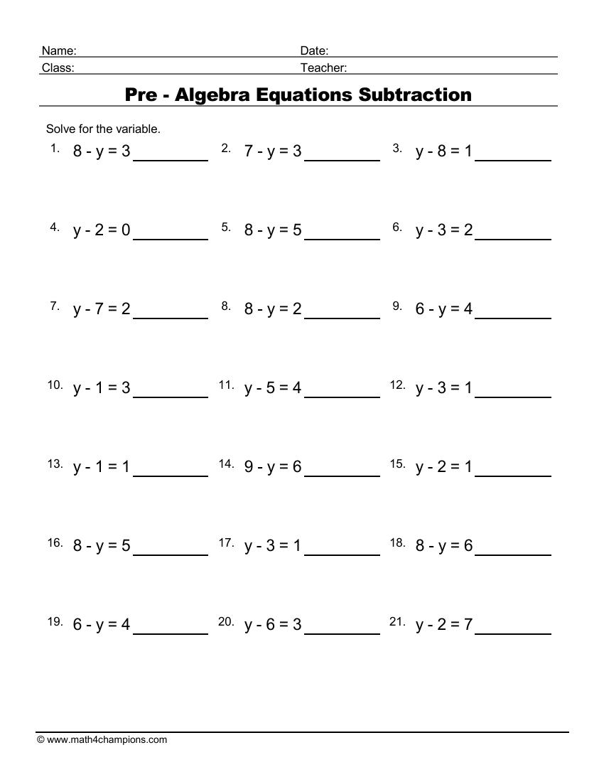Pre Algebra Equations Worksheets 99Worksheets Worksheets Library