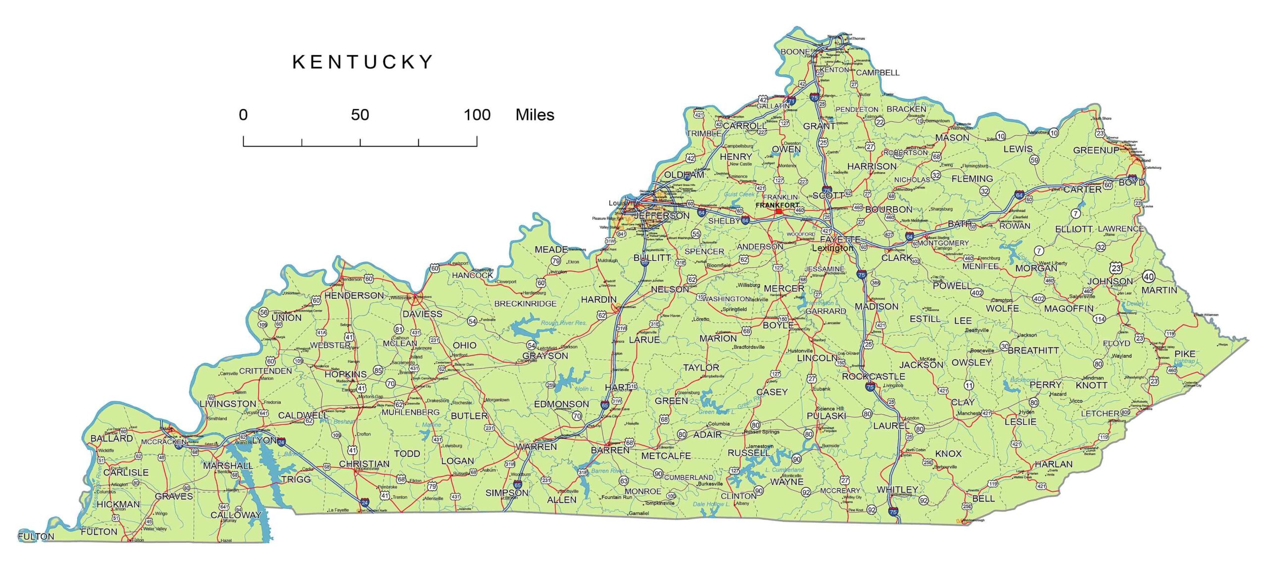 Preview Of Kentucky State Vector Road Map 