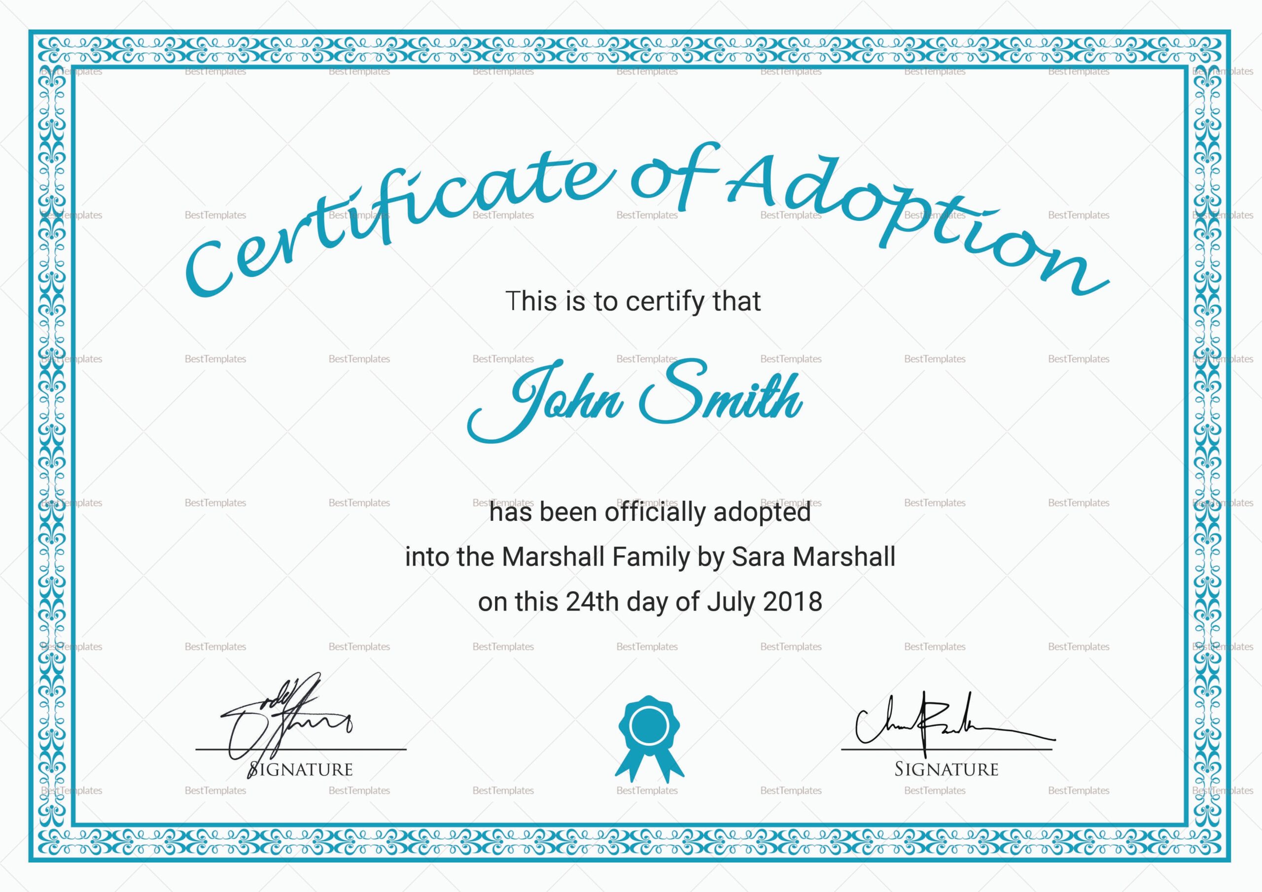 Printable Adoption Certificate Design Template In PSD Word
