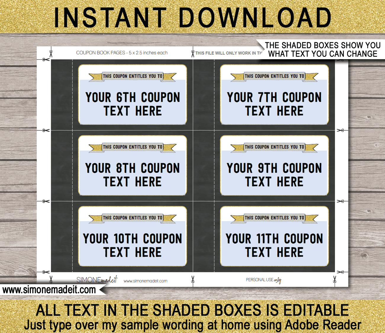 Printable Anniversary Coupon Book Template DIY Personalized Coupons