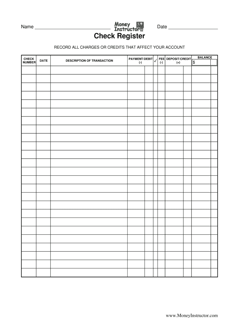 Printable Bank Registers Fill Online Printable Fillable Blank PdfFiller