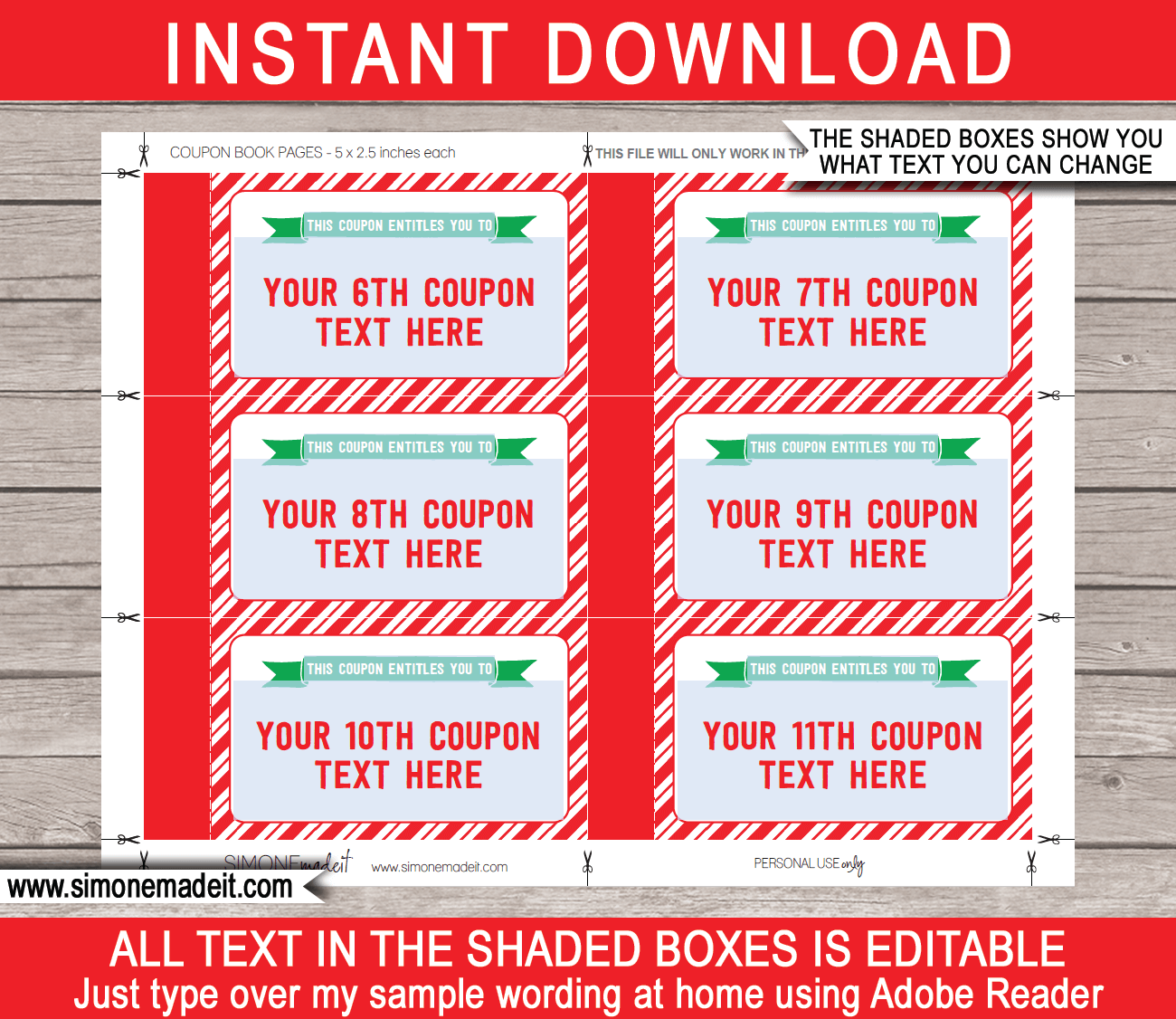 Printable Christmas Coupon Book Template DIY Personalized Coupons