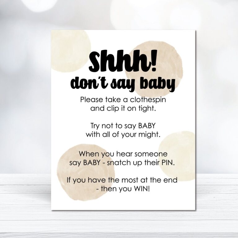 Printable Don t Say Baby Clothespin Baby Shower Game Sign Digital Download