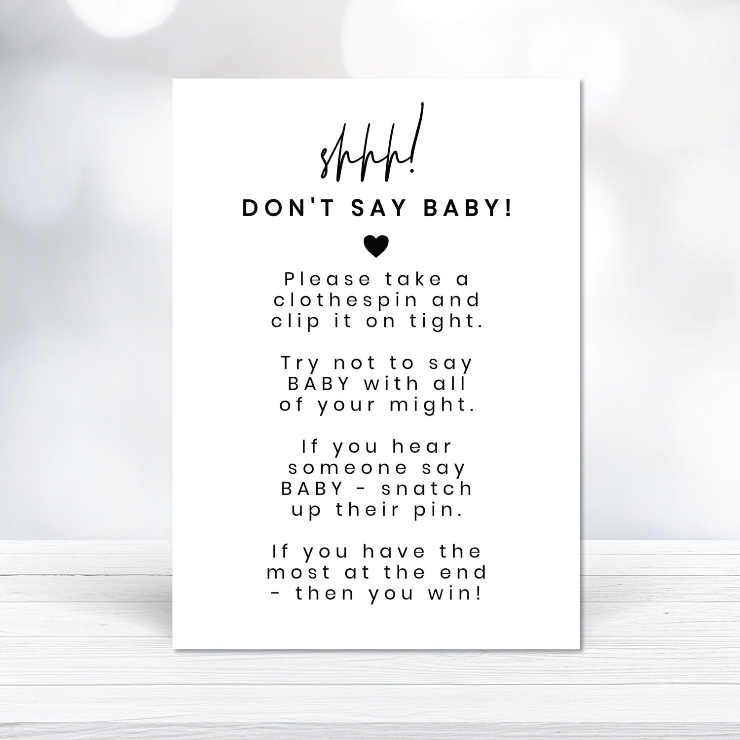 thumbnail image 2 of Don't Say Baby Set - One 5x7 Sign And 50 Mini Clothespins, Baby Shower Games, Baby Shower Decoration, Gender Neutral Baby Shower - MsJb041 2 of 10