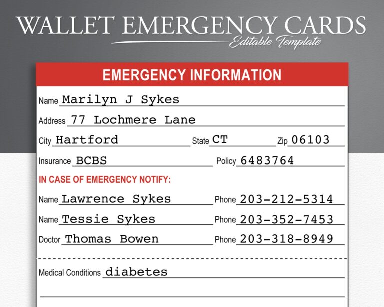 Printable Emergency Information Cards Medical Alert ID Medical Alert Card Medical ID Etsy New Zealand