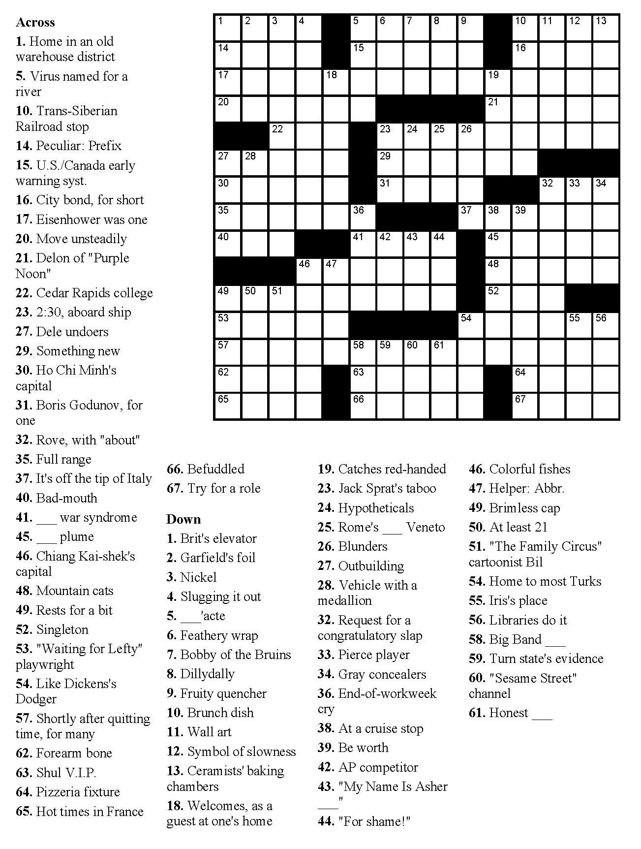 crossword fill in printable