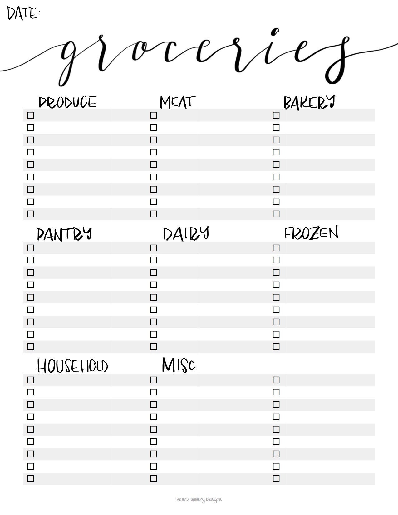 printable shopping list template