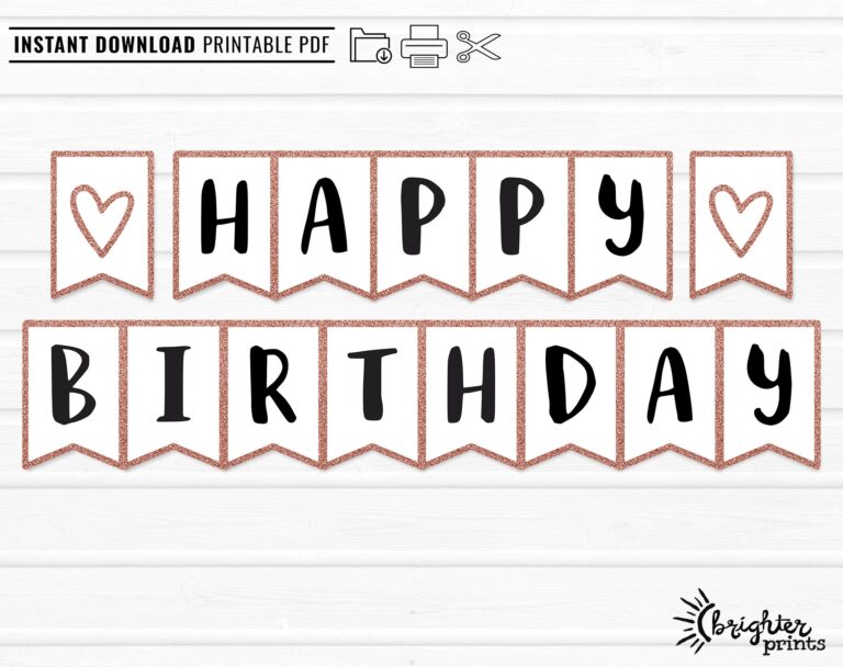 Printable Happy Birthday Banner INSTANT DOWNLOAD DIY Download Print Rose Gold Glitter Bday Party Decor Bunting Etsy