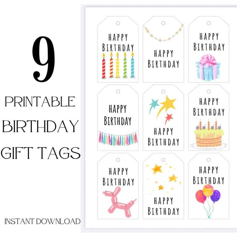 Printable Happy Birthday Gift Tags 9 Birthday Tags Gift Birthday Tag Birthday Party Tag Happy Birthday Instant Download Birthday Cake Etsy