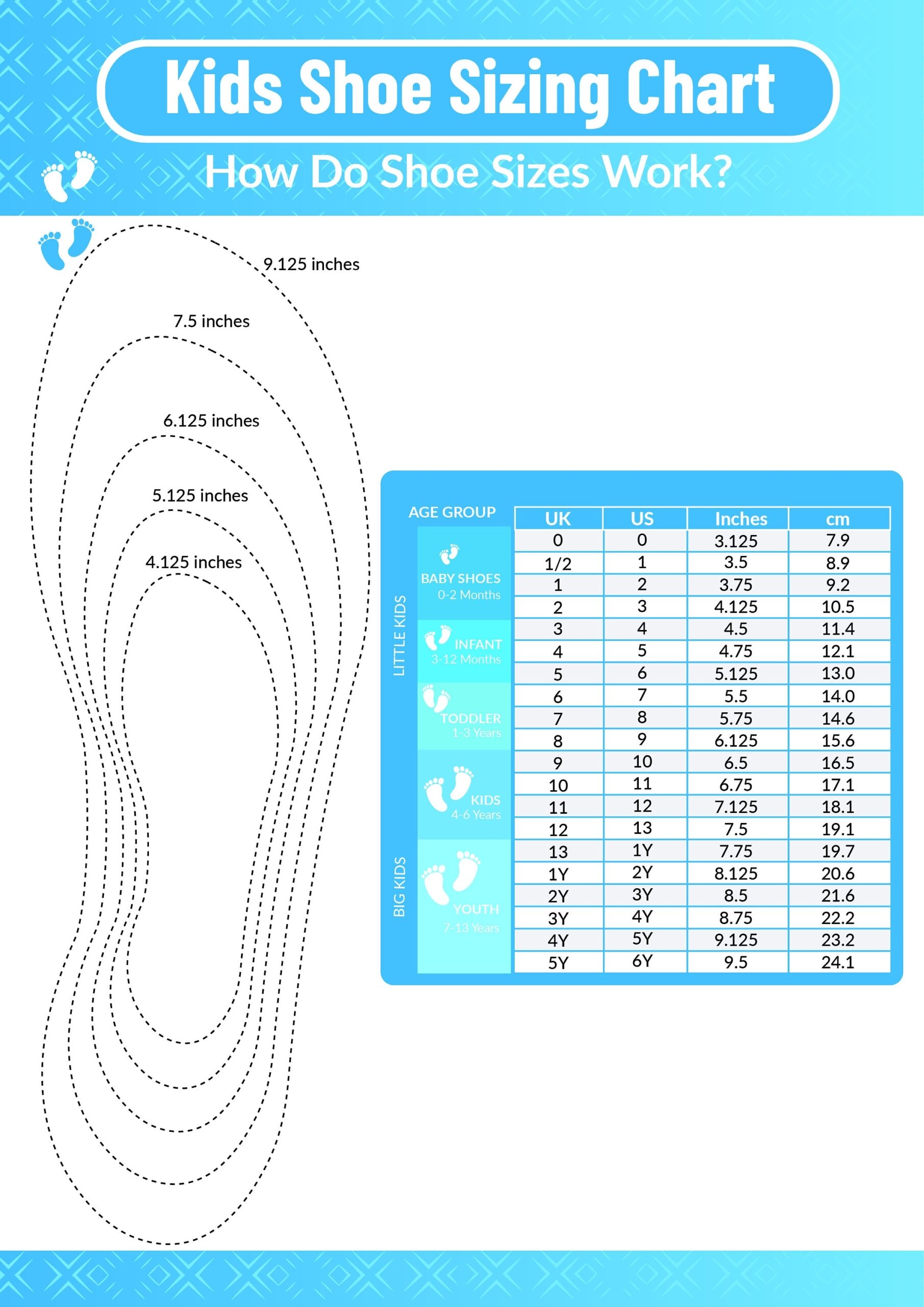 Printable Kids Shoe Sizing Chart Accurate Sizing For Happy Little Feet Etsy