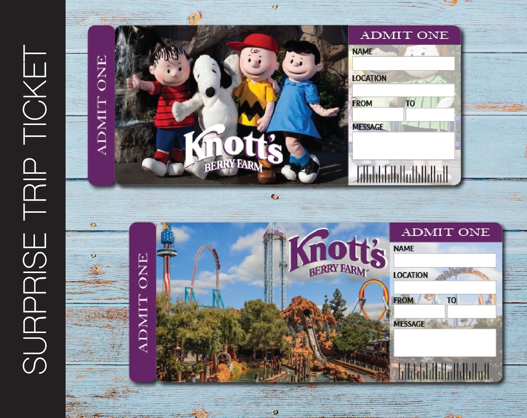 Printable KNOTTS BERRY FARM Surprise Trip Tickets Vacation Ticket Mock Boarding Pass Admission Ticket Etsy