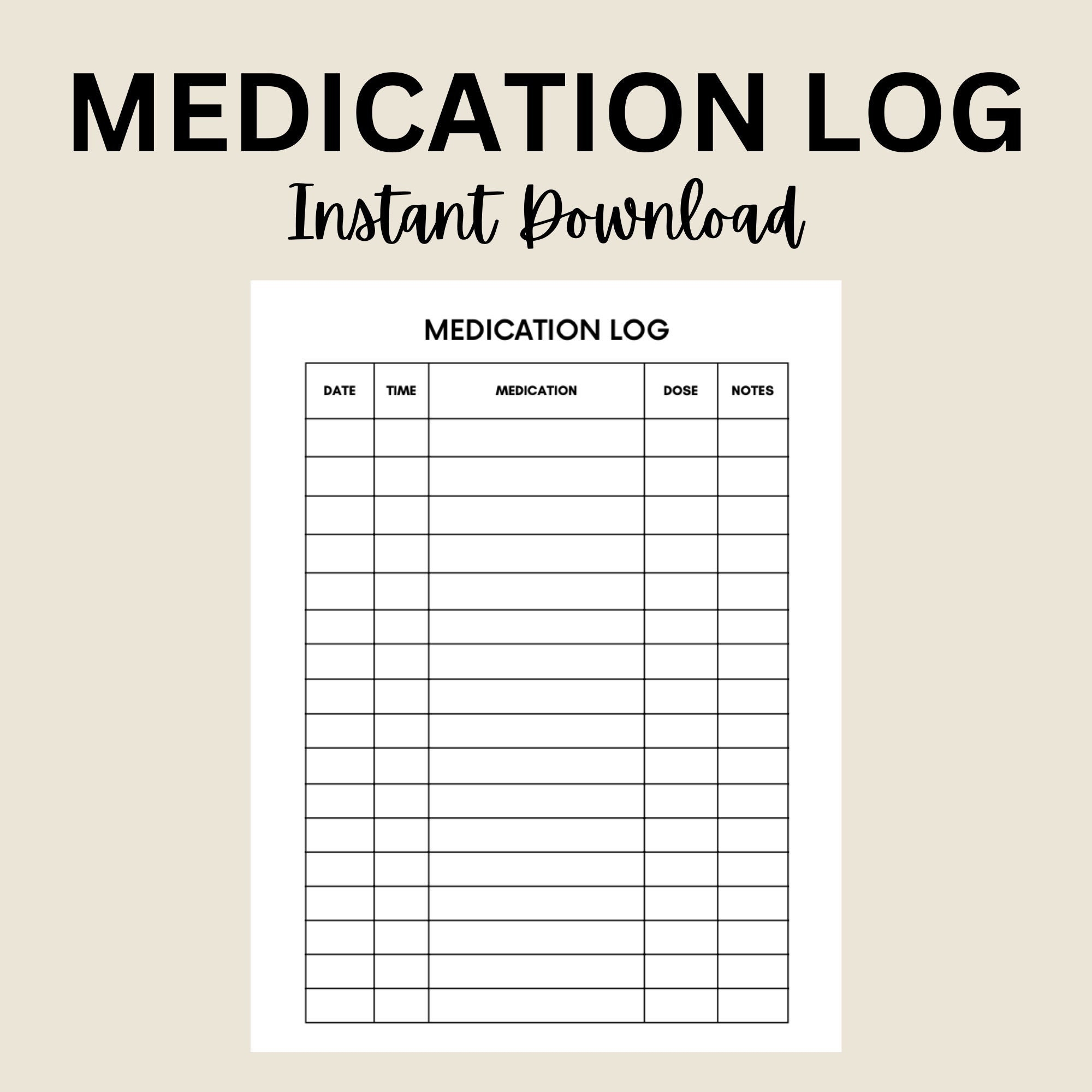 Printable Medication Log Daily Tracker A4 PDF Etsy