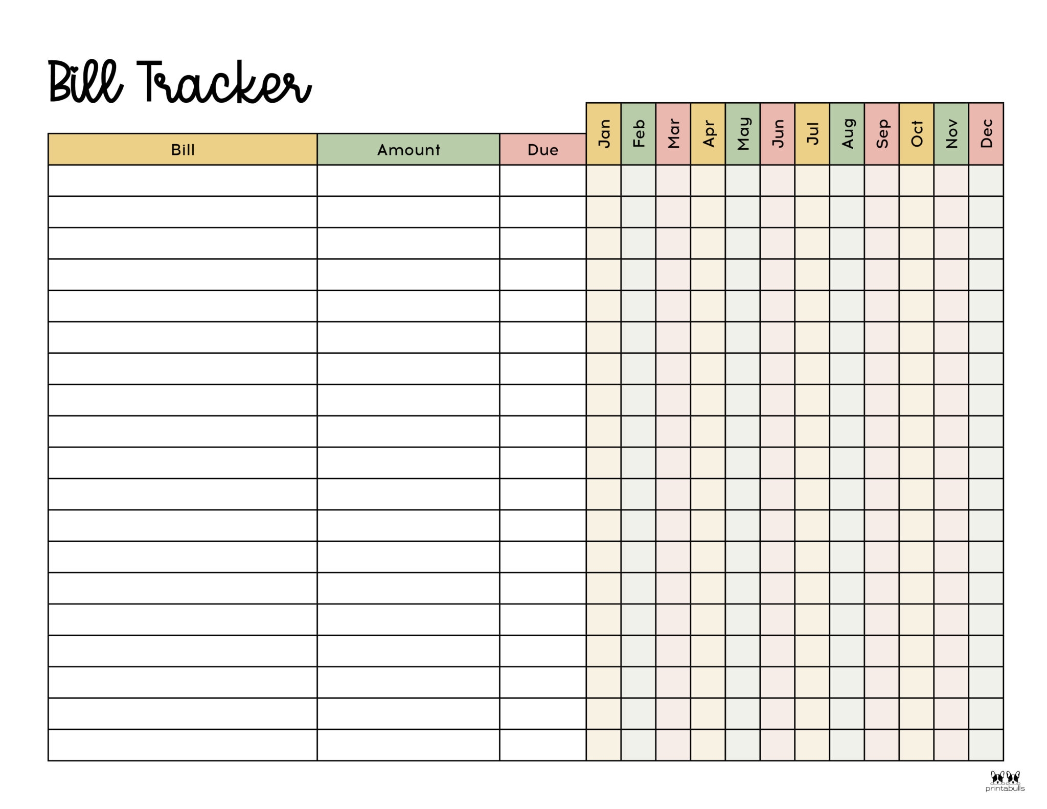 Printable Monthly Bill Organizer Printable Party Favors