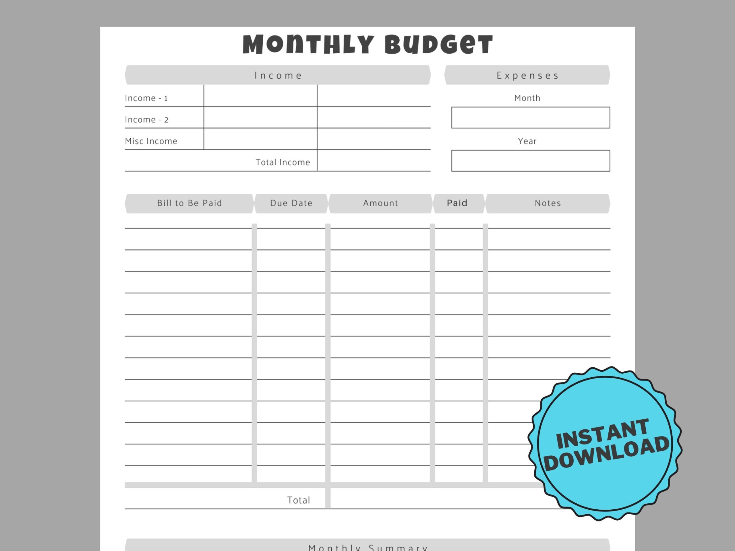 Printable Monthly Budget Sheet Blue Grey Orange PDF Download Etsy Printable Monthly Budget Sheet Blue Grey Orange PDF Download Etsy