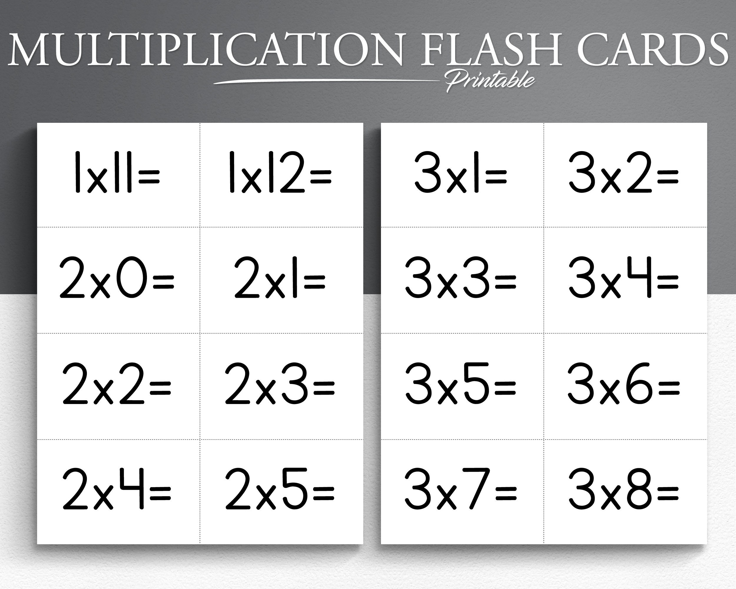 multiplication flash cards printable
