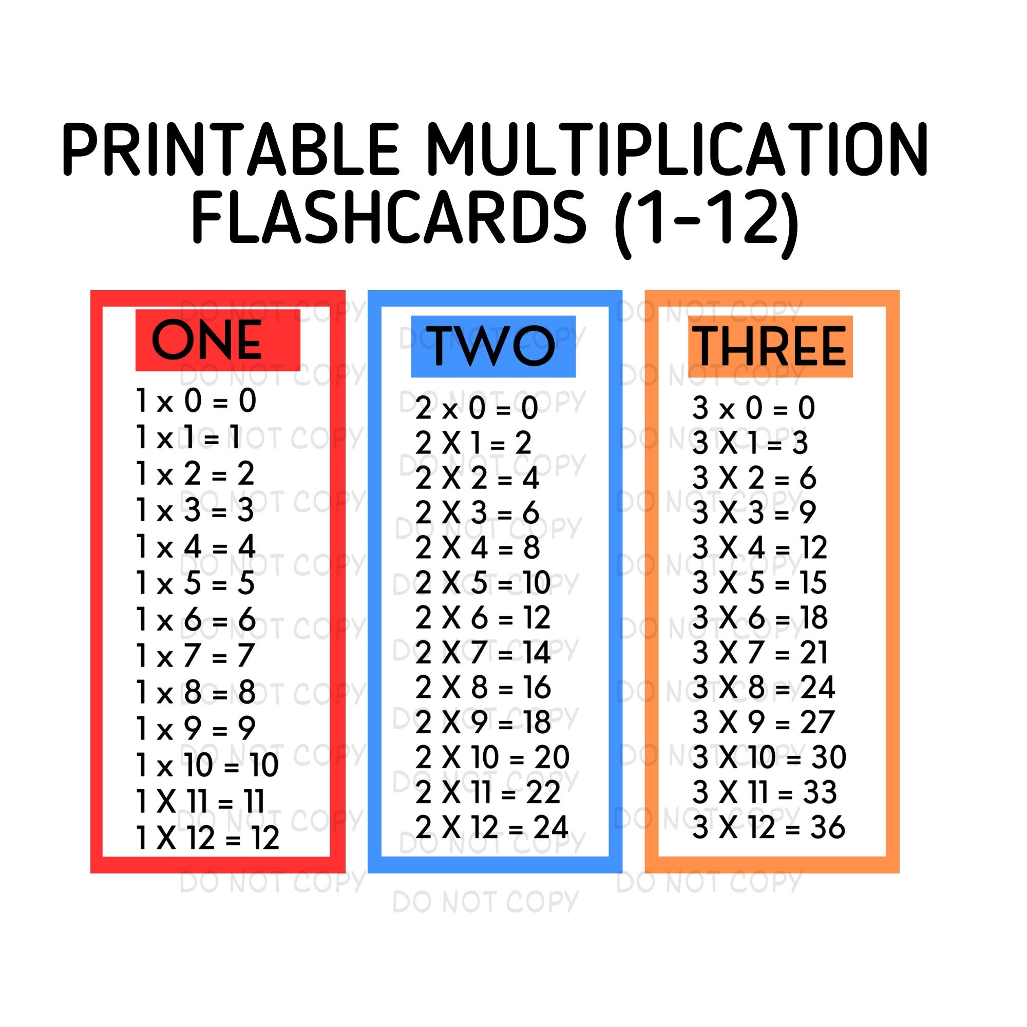Multiplication Flash Cards Printable 0-12 - Mom Printable