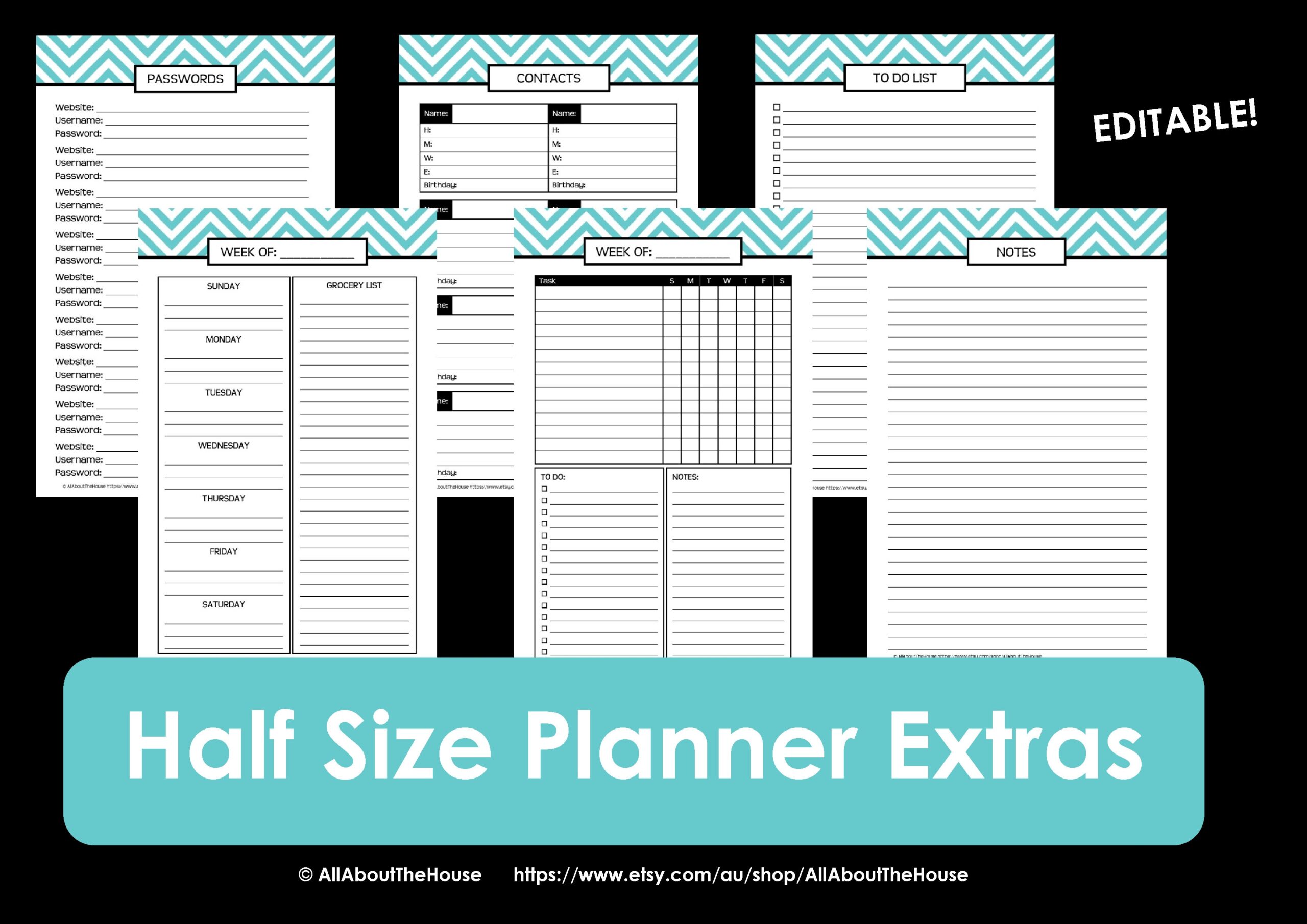 free printable half size planner pages