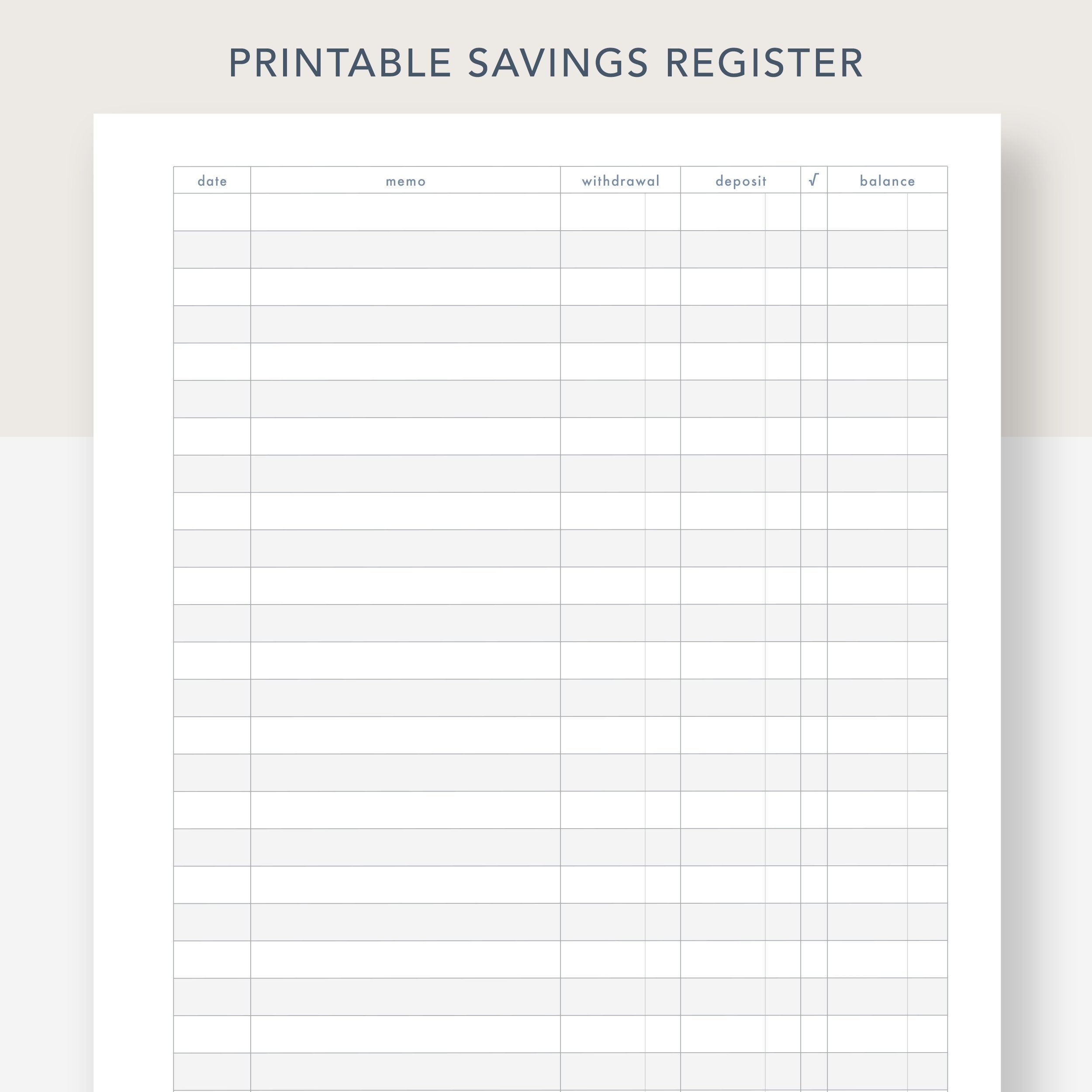Printable Savings Register PDF File Prints On 8 1 2 X 11 Inch Paper Etsy