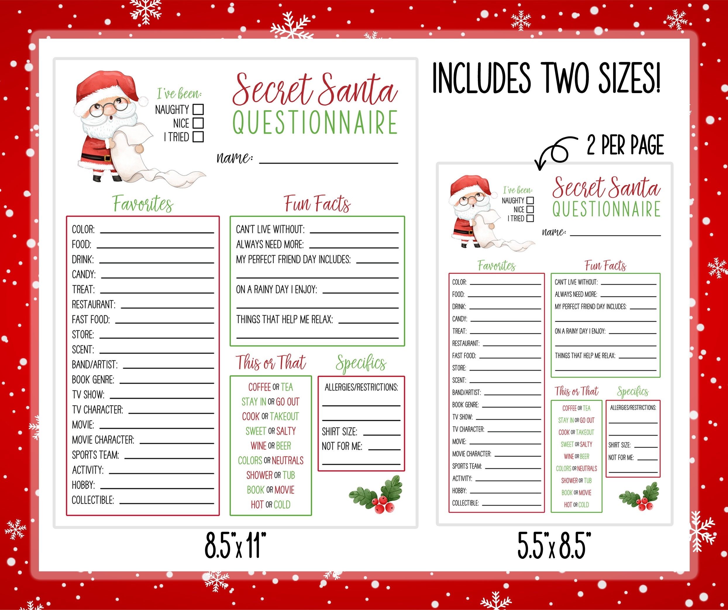 secret santa list printable