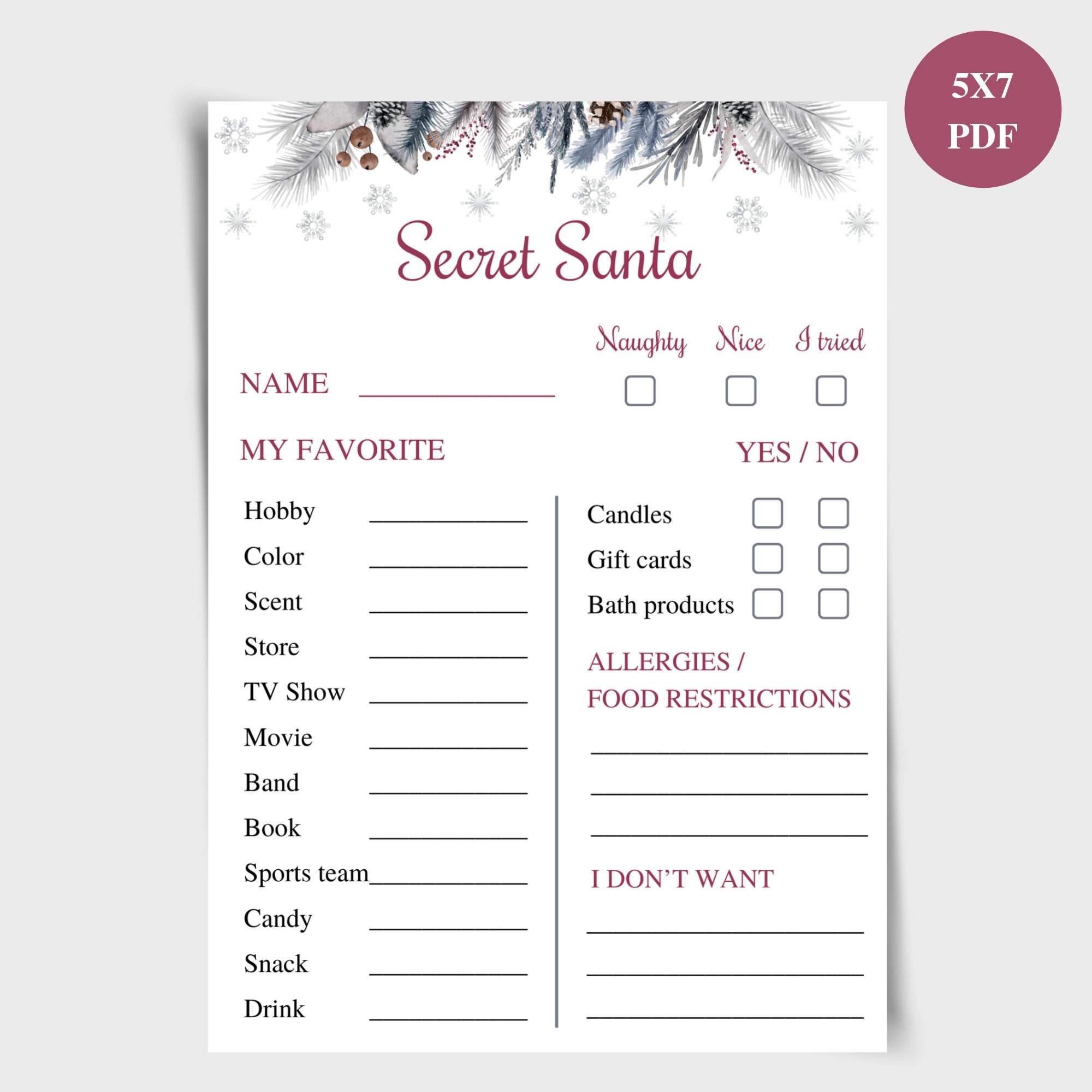 printable secret santa list