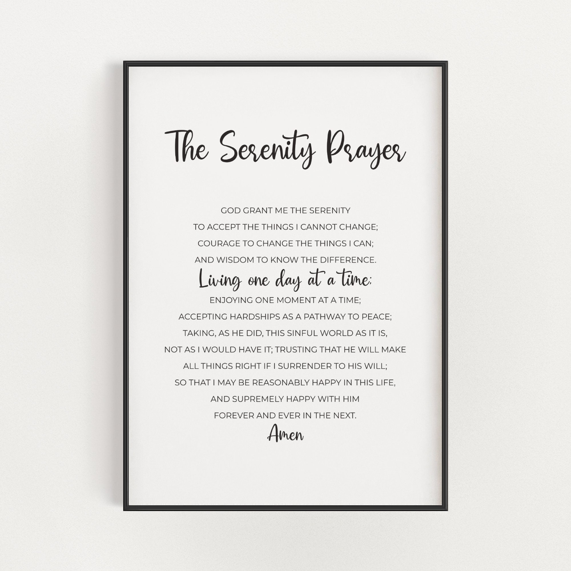 Printable Serenity Prayer Full Version By Reinhold Niebuhr Minimalist Typography Alcoholics Anonymous Sobriety Gift Addiction Recovery Art Etsy