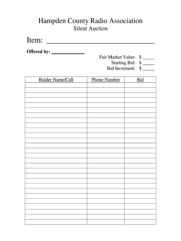 Printable Silent Auction Sheets Fill Online Printable Fillable Blank PdfFiller