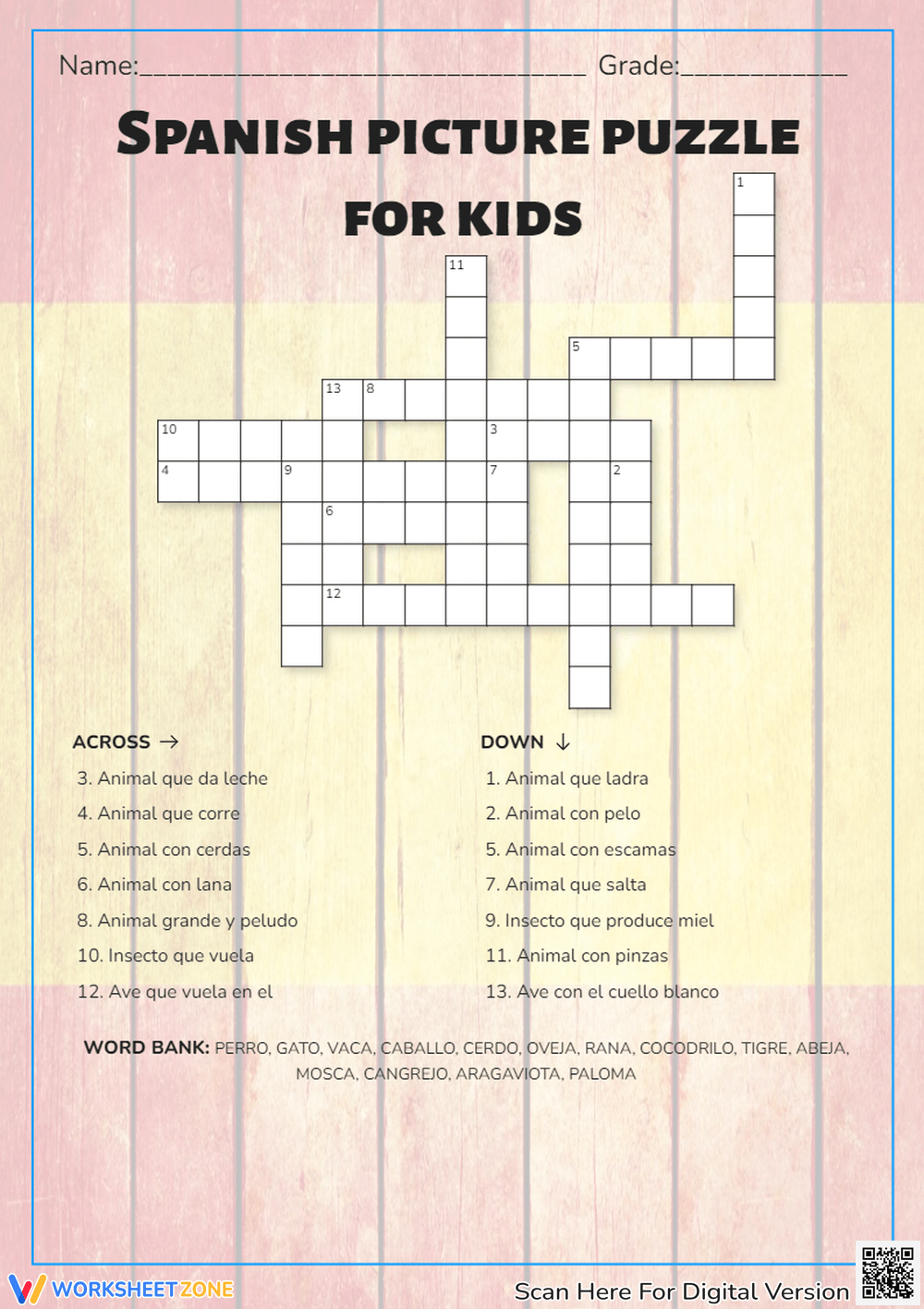 crossword puzzles in spanish printable