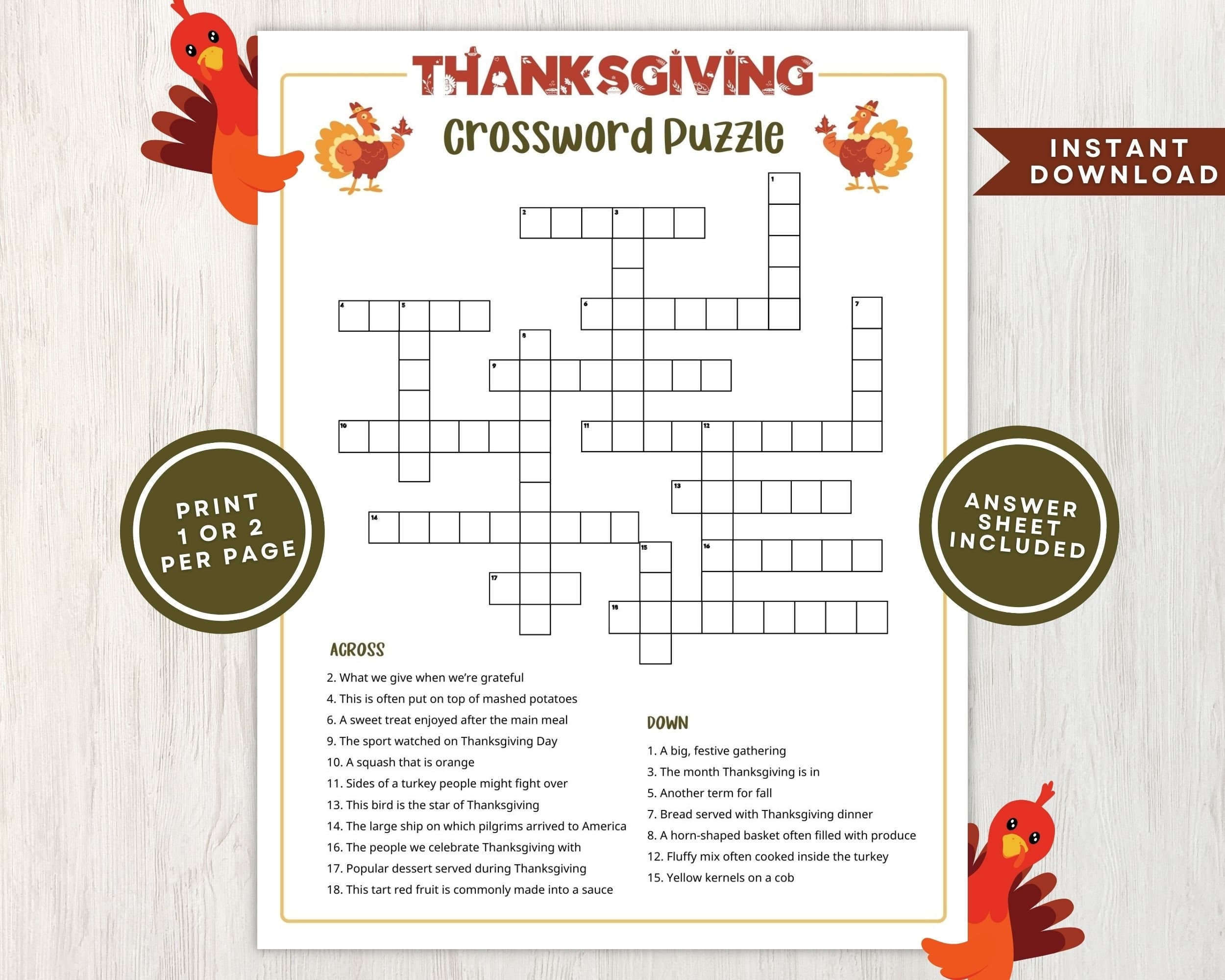 thanksgiving crossword free printable