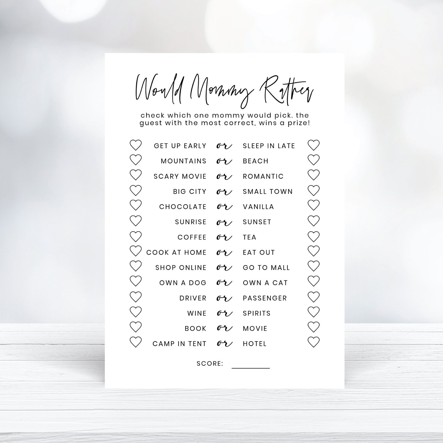 Printable Would Mommy Rather Who Knows Mommy Best Baby Shower Game
