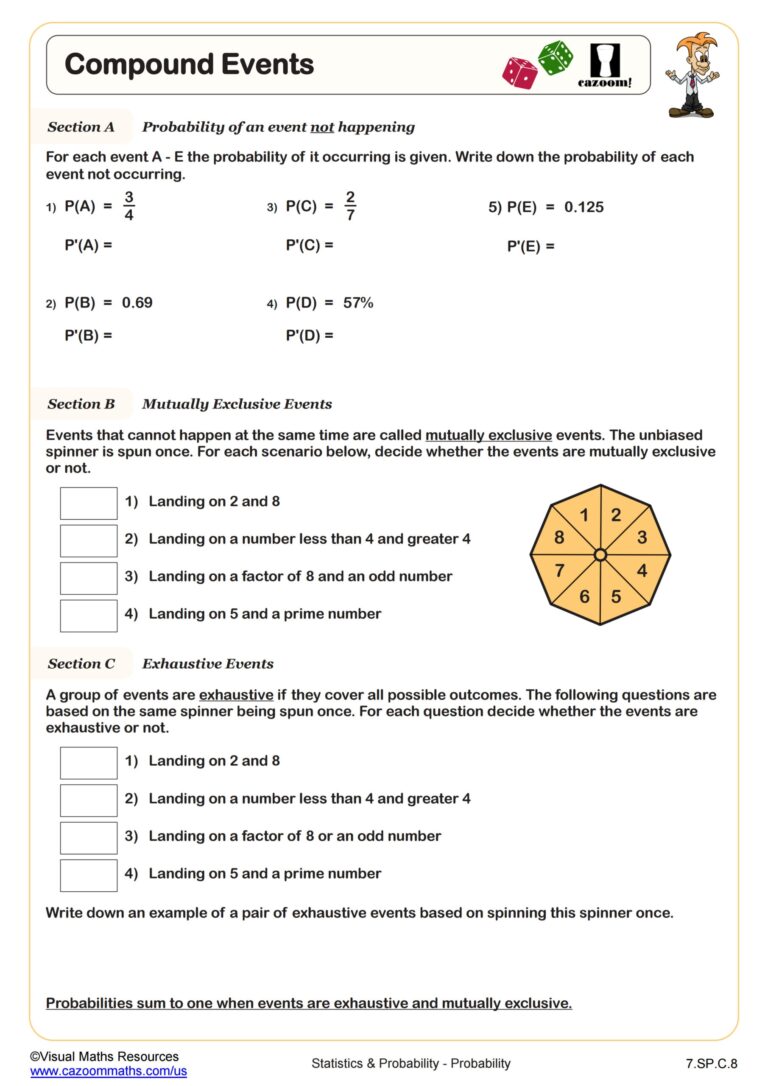 Probability With A Deck Of Cards Worksheet PDF Printable Statistics Probability Worksheet Cazoom Math
