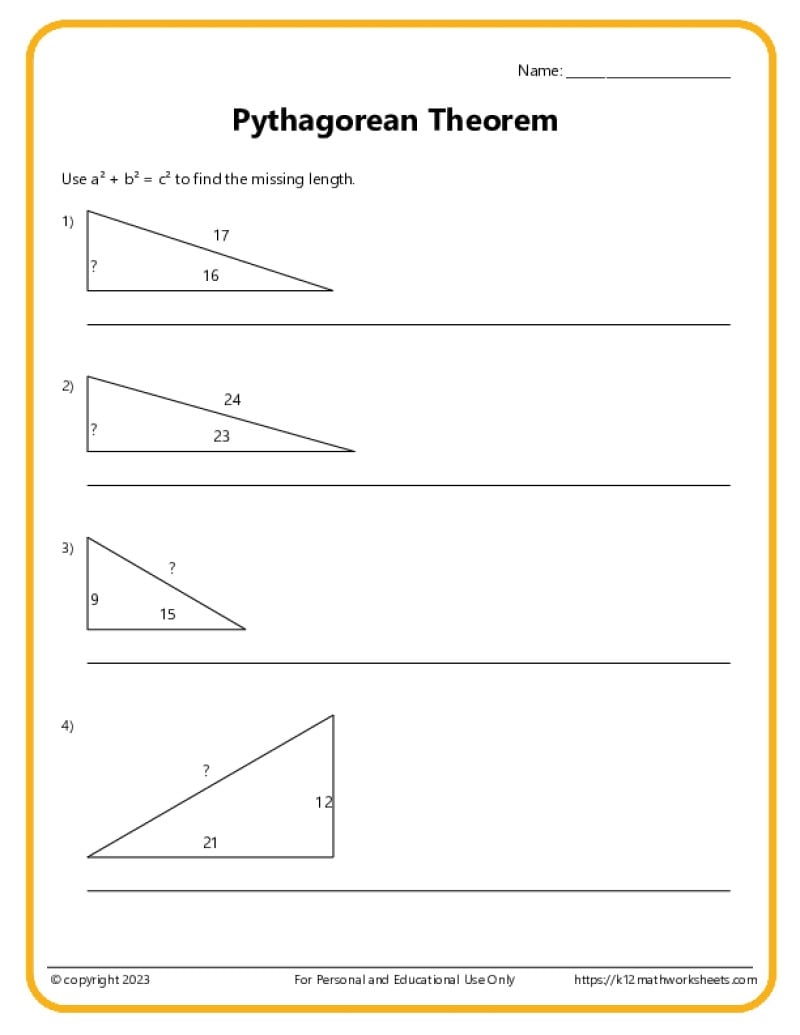 Pythagorean Theorem Worksheets Pythagorean Theorem Worksheets