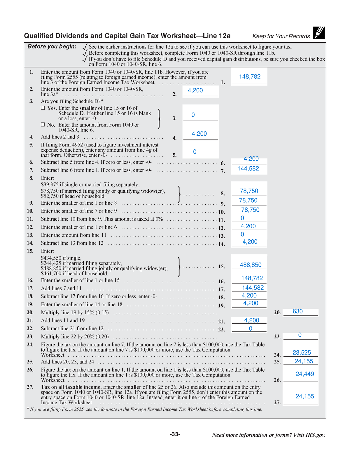Qualified Dividends And Capital Gains Worksheet Page 33 Of 108 Worksheets Library
