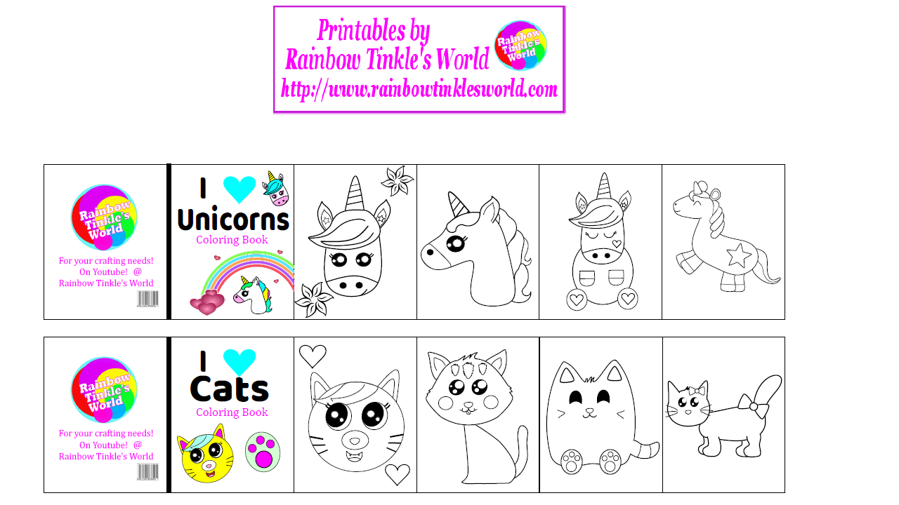 Rainbow Tinkle s World DIY Printable Miniature Coloring Books Cats Unicorns 