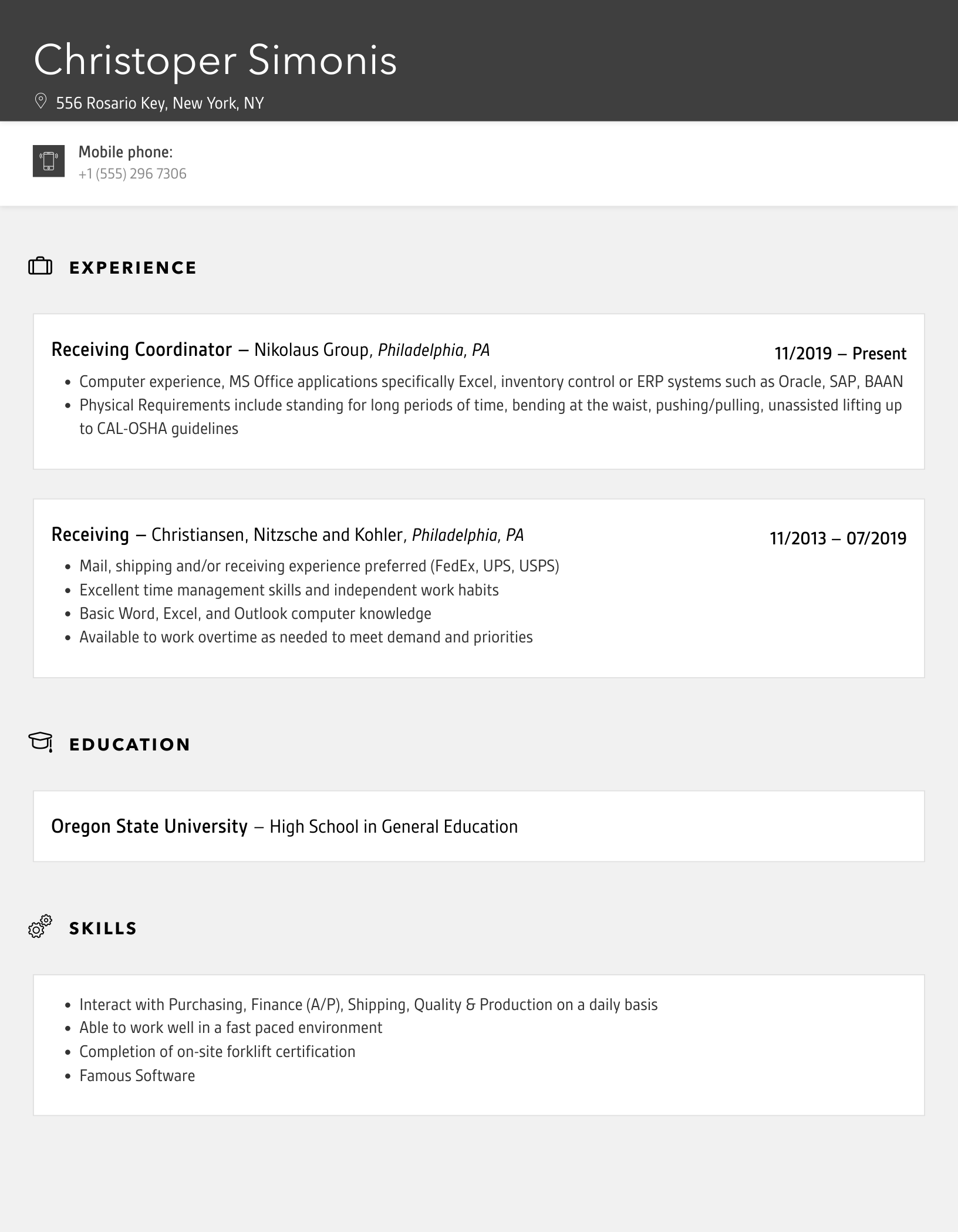 Receiving Resume Samples Velvet Jobs