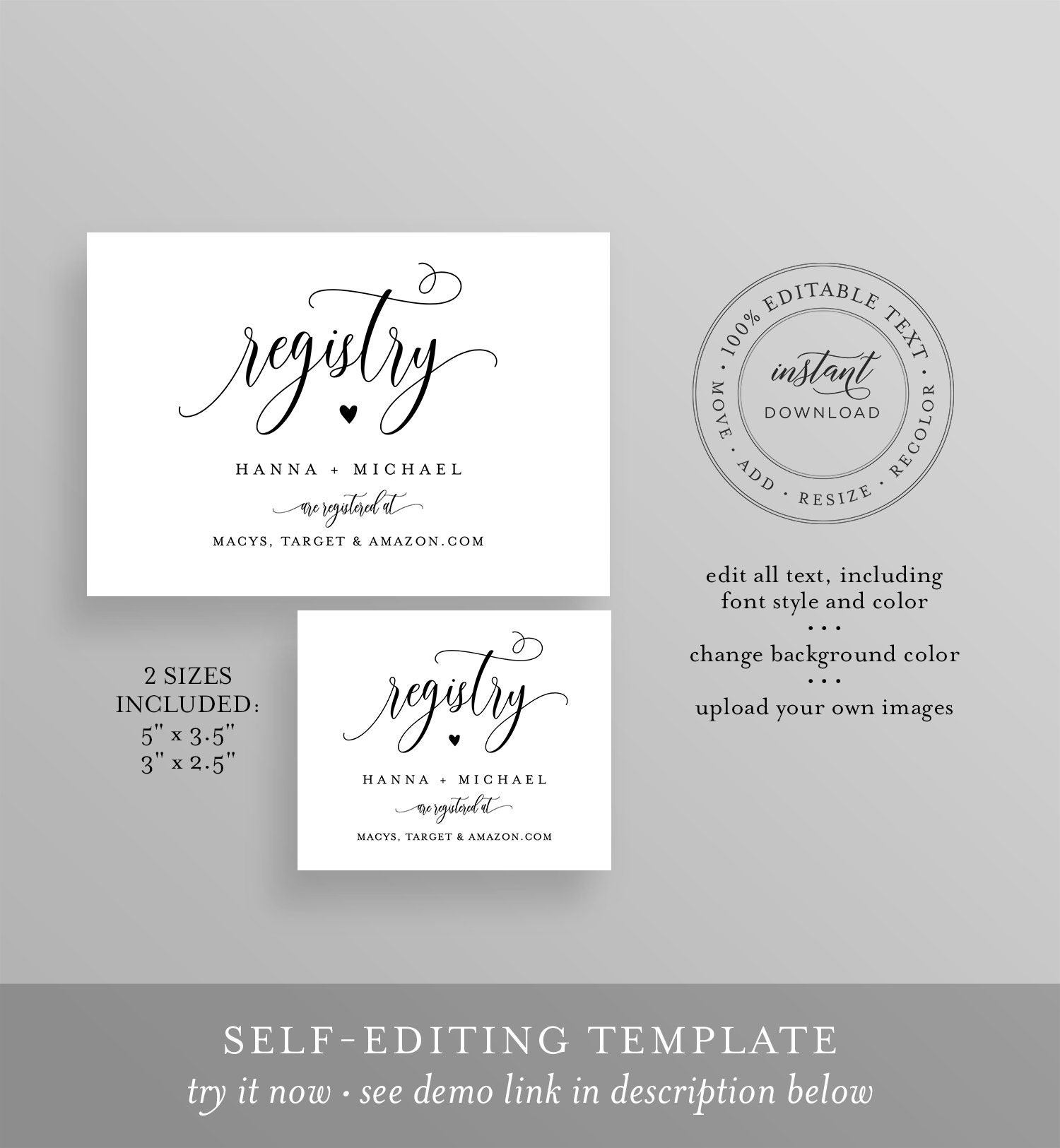 Registry Card Template Bridal Shower Registry Insert Wedding Registry 100 Editable Printable Enclosure Card INSTANT DOWNLOAD 008 127EC