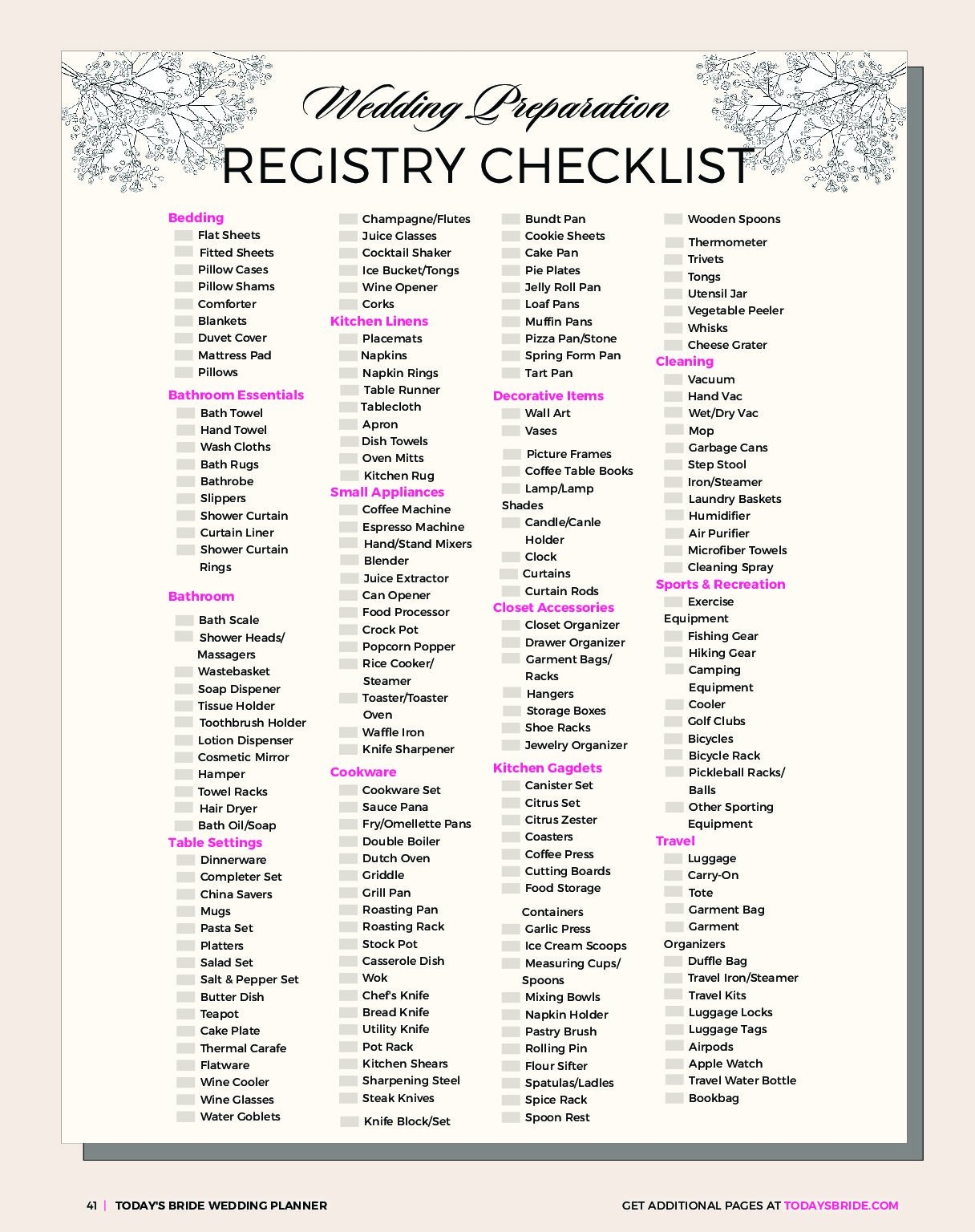 Registry Checklist Today s Bride