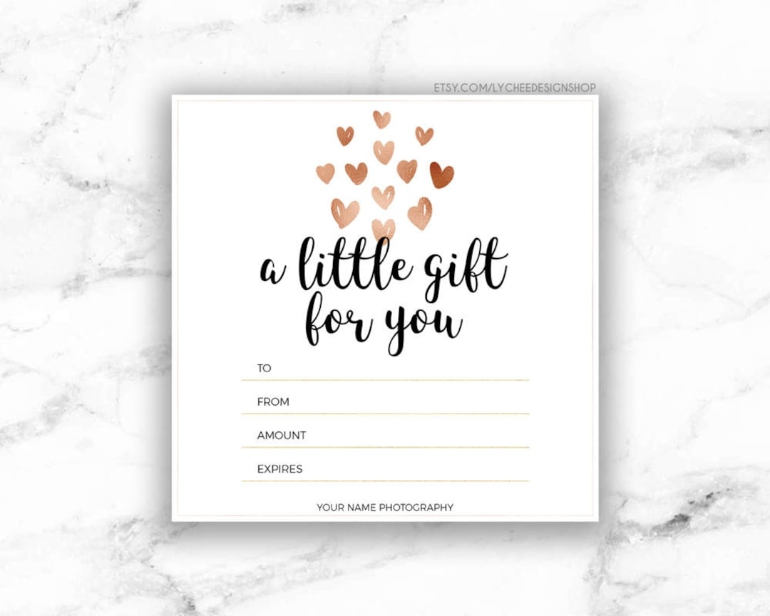 Rose Gold Hearts Gift Certificate Template Editable Gift Card PSD DOCX Etsy