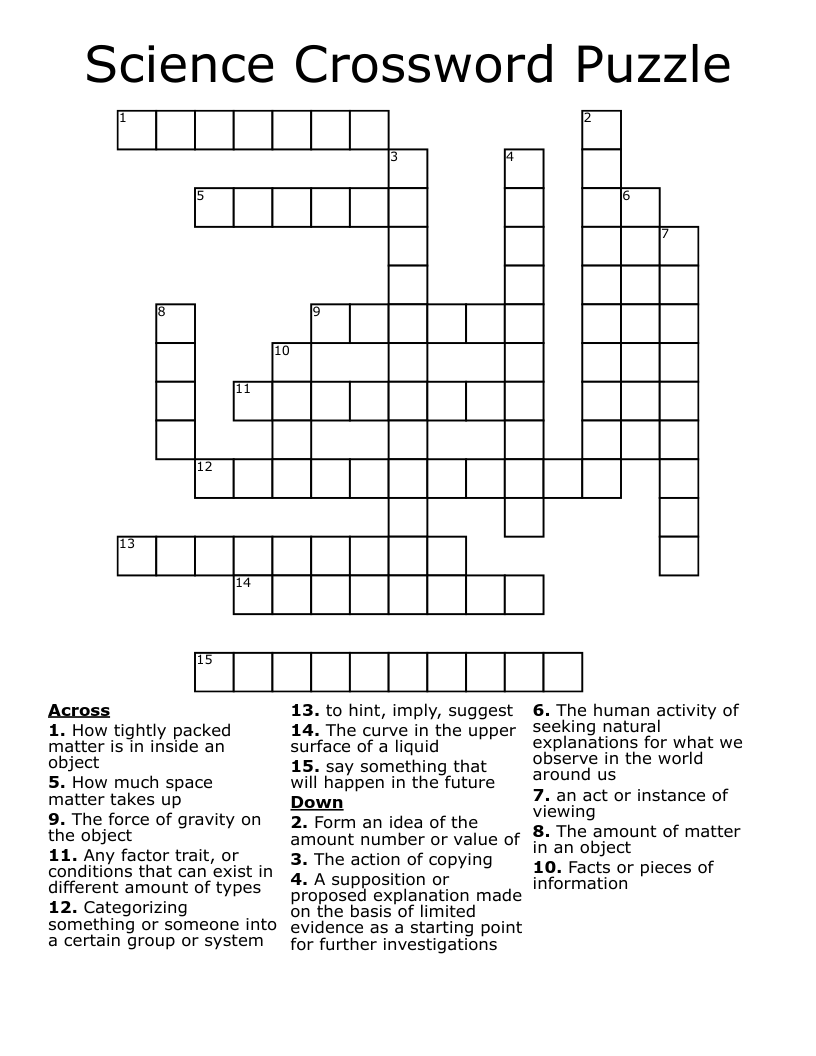Science Crossword Puzzle WordMint