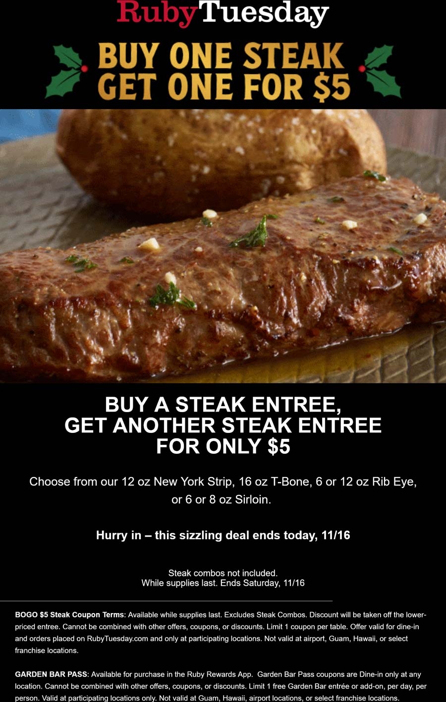 Second Steak 5 Today At Ruby Tuesday Ruby Tuesday August 2025 Coupons Promo Codes Deals 