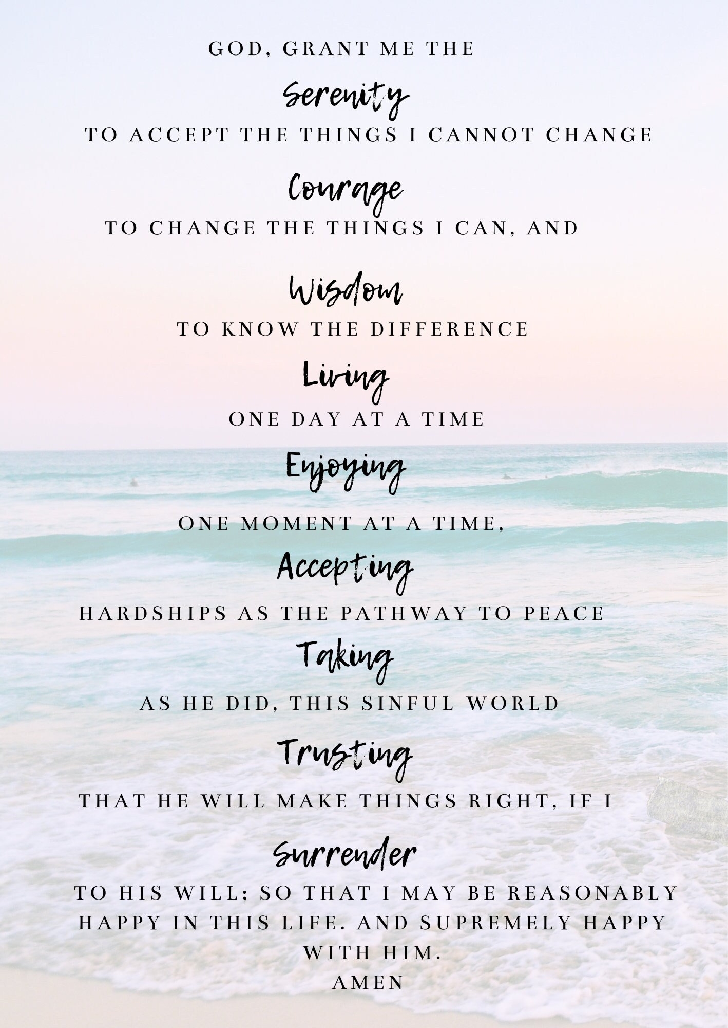 serenity prayer long version printable