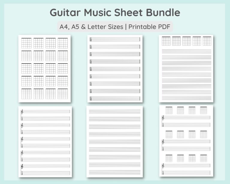 Set Of 6 Printable Guitar Music Sheet Bundle 18 Templates Guitar Chord Tab Music Paper Guitar Tablature A4 A5 Letter PDF Download Etsy